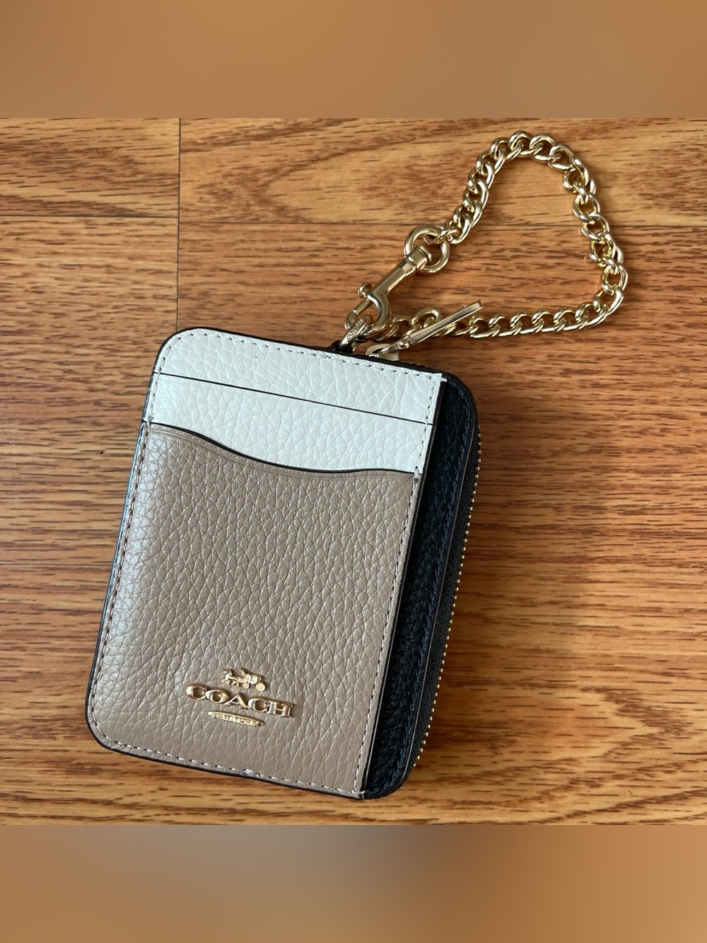 Coach Color Block Card Holder Black/Cream/White